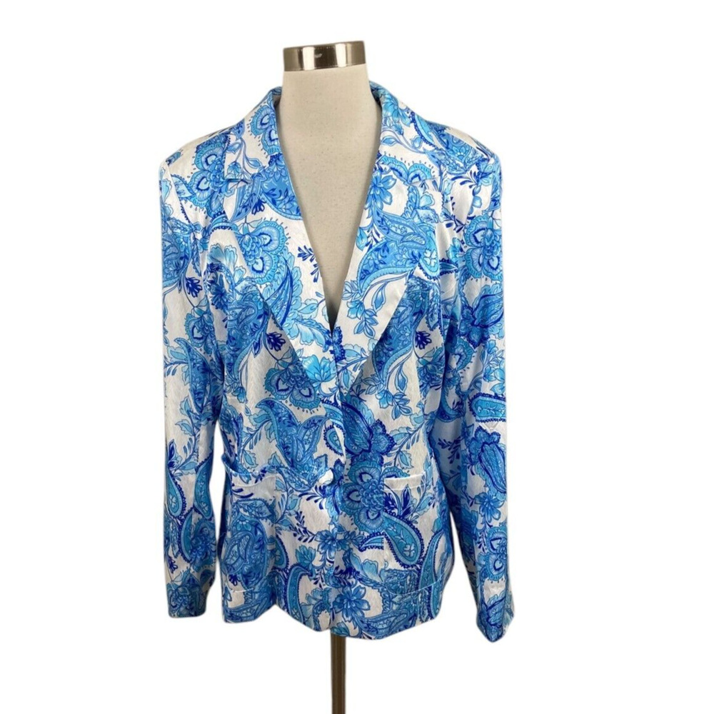 Boston Proper NEW 18 Blue Paisley Floral Blazer Jacket Coastal Old Money